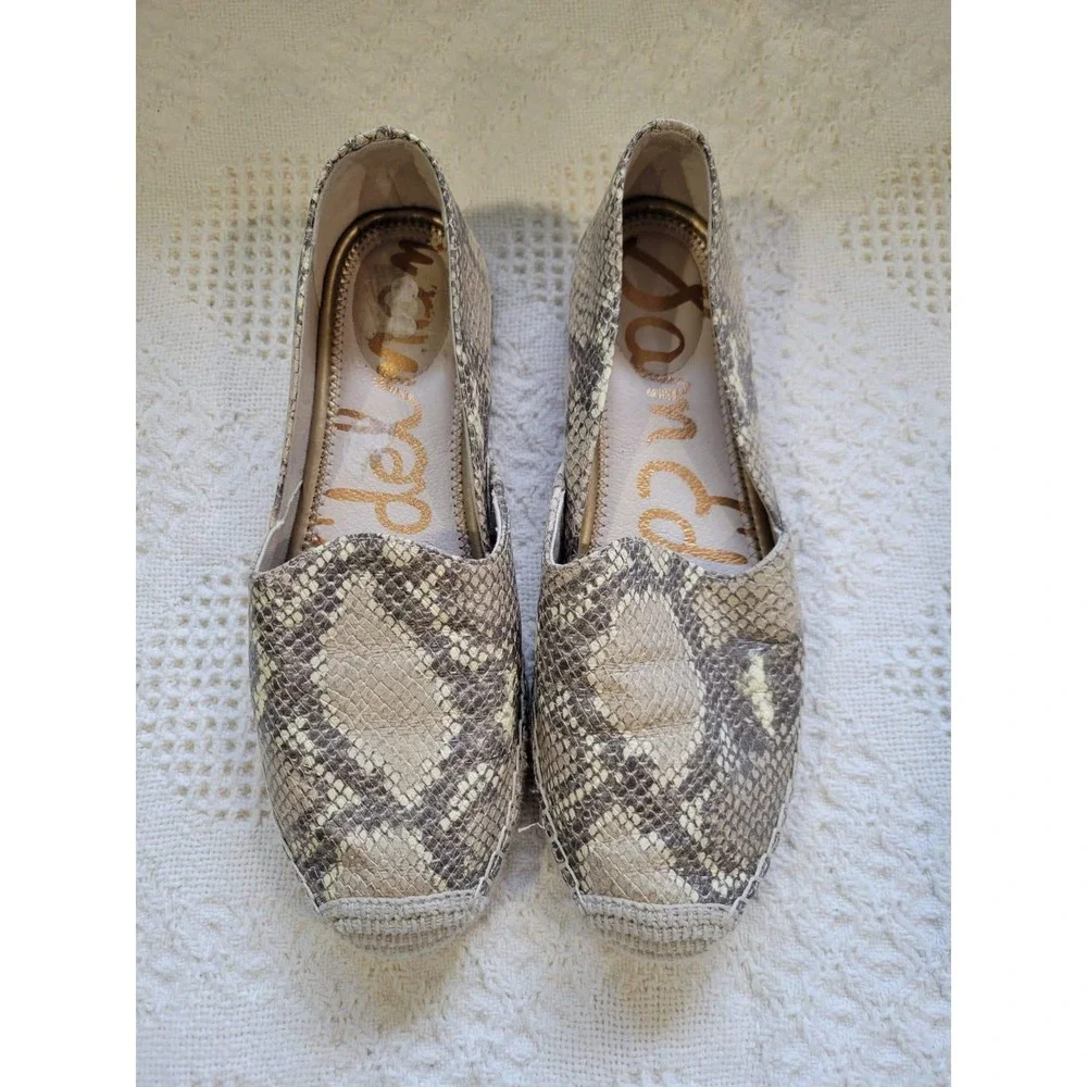 Sam Edelman Snakeskin Print‎ Espadrille Flats Women's Size 8M Beige Snake